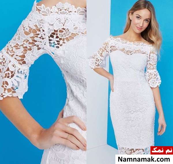 در یک مهمانی و عروسی مختلط چی بپوشم؟ پیراهن تمام گیپور یقه خشتی مخصوص مهمانی مختلط