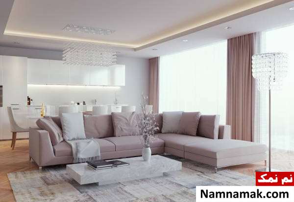 چیدمان پذیرایی ال شکل بزرگ