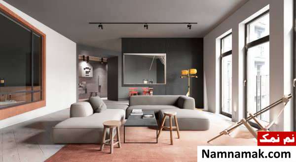 دیزاین خاکستری سالن پذیرایی 