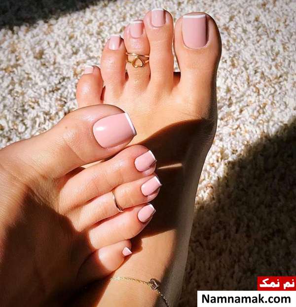 طراحی فرنچ ناخن پا با لاک