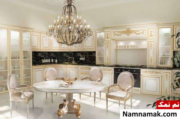 مدل کابینت زیبا و شیک سفید طلایی 