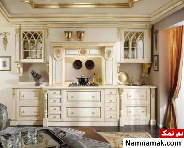 مدل کابینت سفید طلایی شیک و مدرن 