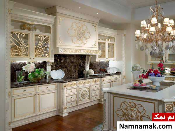 مدل کابینت زیبا و شیک سفید طلایی 