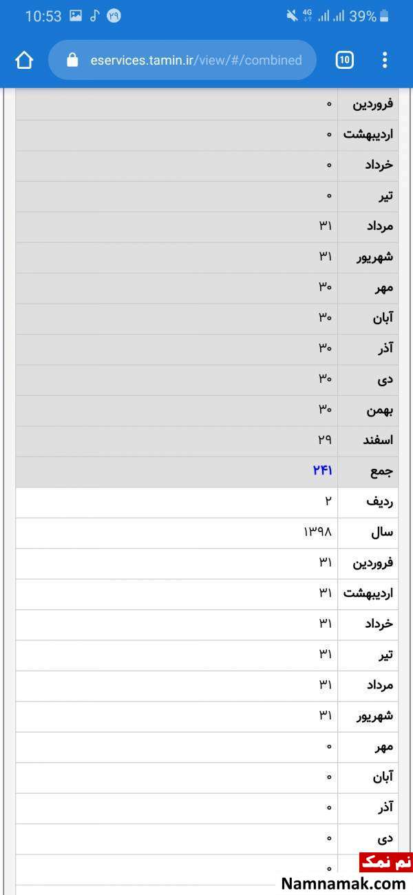 سوابق بیمه مشاهده کلی سابقه بیمه در موبایل