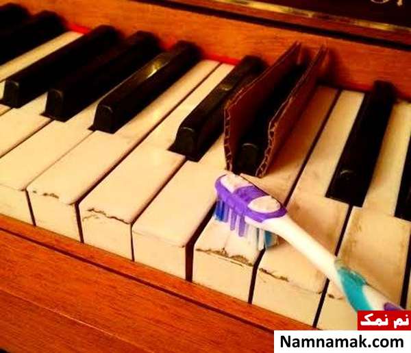 تمیز کردن کلید پیانو سفید کردن کلیدهای پیانو با خمیر دندان
