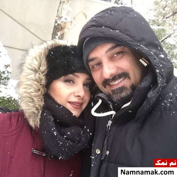 عکس زمستانی برزو ارجمند و همسرش