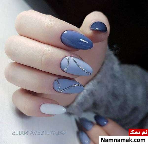 طراحی ناخن مجلسی آبی رنگ