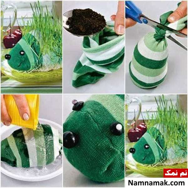طرز کاشت سبزه عید عروسکی آموزش سبزه عید عروسکی با جوراب