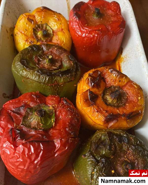 دلمه گوجه و فلفل دلمه ای