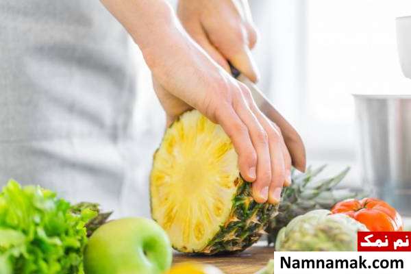 پوست کندن آناناس روش پوست کندن آناناس با چاقو