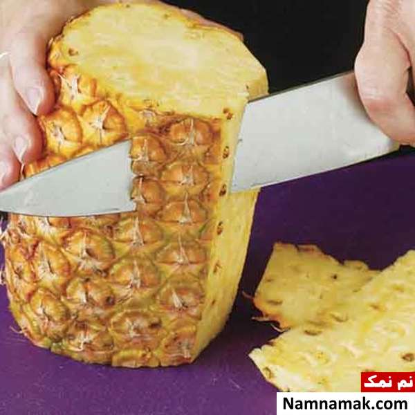 پوست کندن آناناس با برش حلقه ای