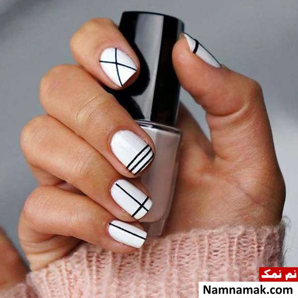 مدل لاک ناخن سفید و مشکی