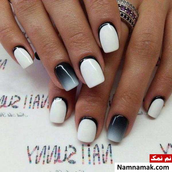 دیزاین ناخن با لاک سفید و مشکی