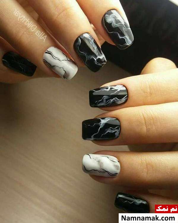 شیک ترین طراحی ناخن سفید مشکی