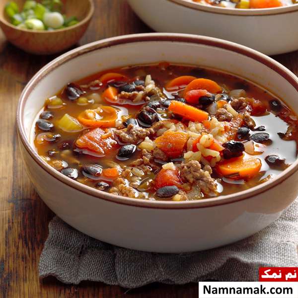 طرز تهیه سوپ لوبیا قرمز و برنج گلوتن دار