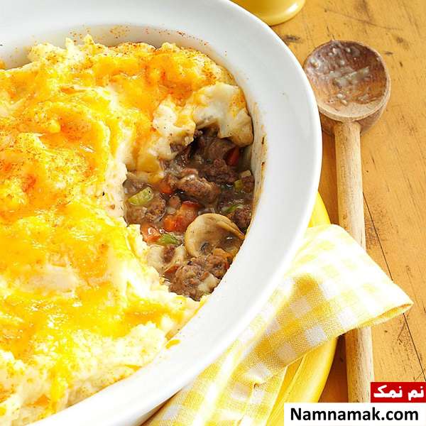پخت گراتن سیب زمینی آب پز و گوشت چرخکرده
