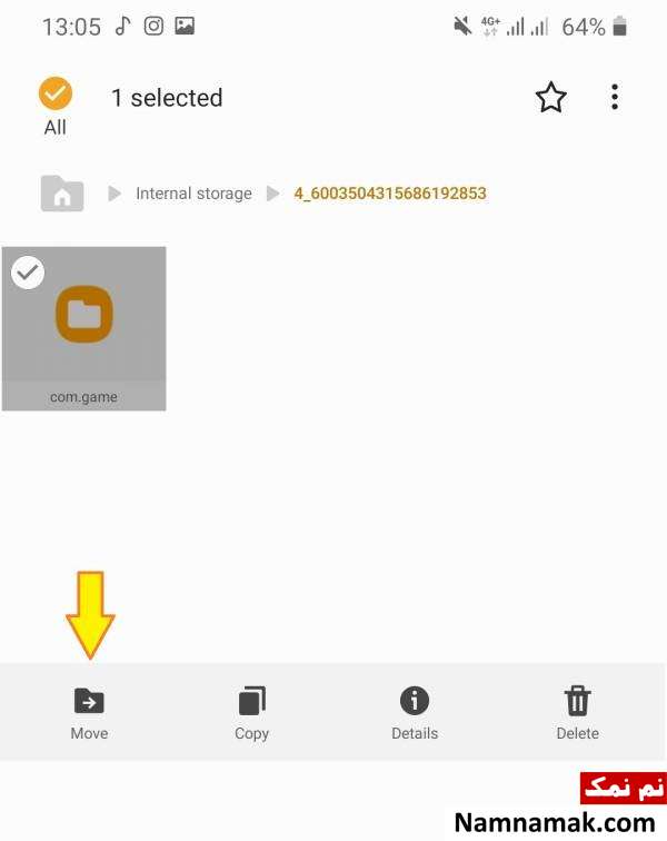 گزینه move را انتخاب کنید