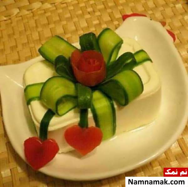 تزیین گوجه و خیار و پنیر ساده و مجلسی