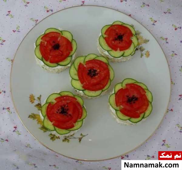 تزیین گوجه و خیار و پنیر ساده و مجلسی