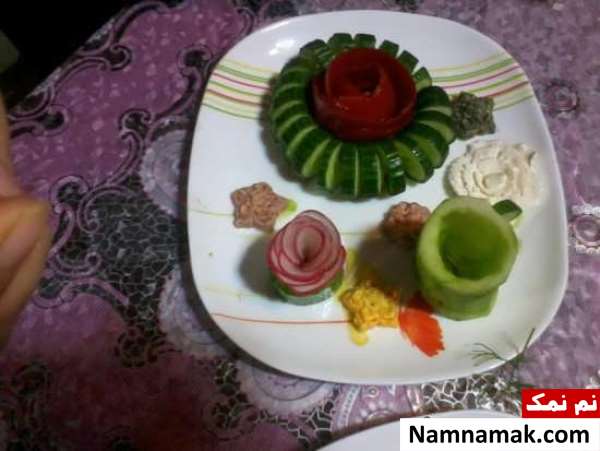 تزیین گوجه و خیار و پنیر ساده و مجلسی