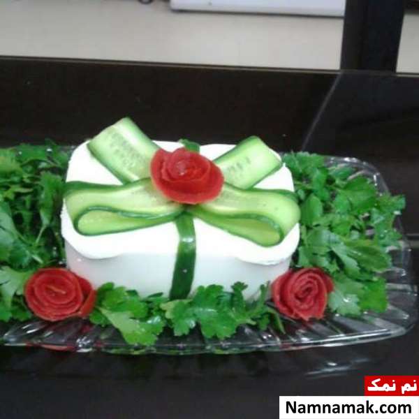 تزیین گوجه و خیار و پنیر ساده و مجلسی