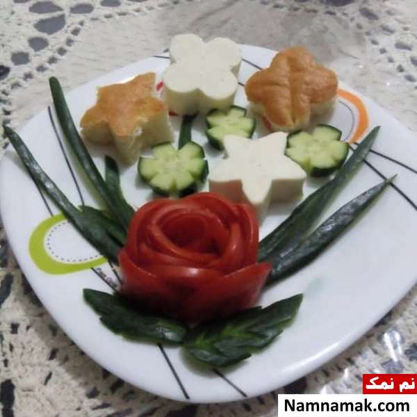 تزیین گوجه و خیار و پنیر ساده و مجلسی