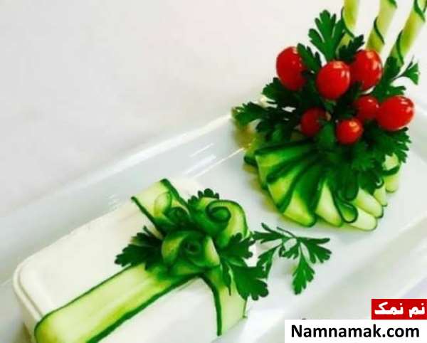 تزیین گوجه و خیار و پنیر ساده و مجلسی