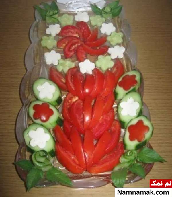 تزیین گوجه و خیار و پنیر ساده و مجلسی