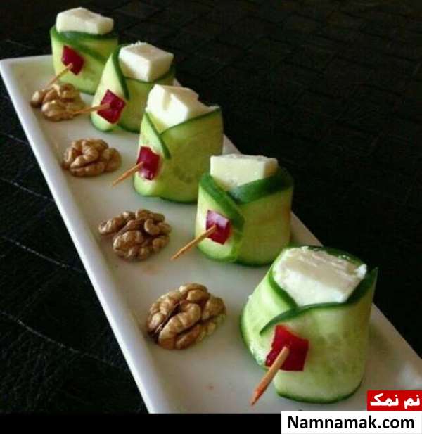 تزیین گوجه و خیار و پنیر ساده و مجلسی