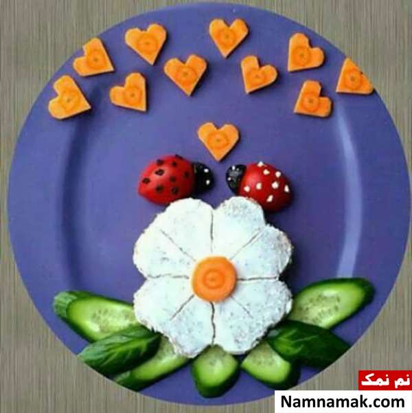 تزیین گوجه و خیار و پنیر ساده و مجلسی