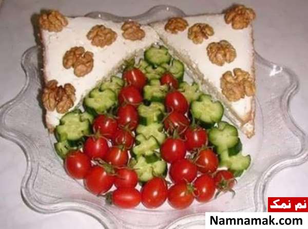 تزیین گوجه و خیار و پنیر ساده و مجلسی