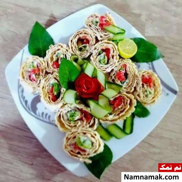 تزیین گوجه و خیار و پنیر ساده و مجلسی