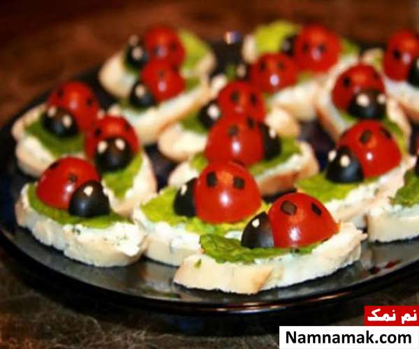 تزیین گوجه و خیار و پنیر ساده و مجلسی