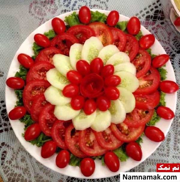 آموزش تصویری تزیین گوجه و خیار آسان و فوری