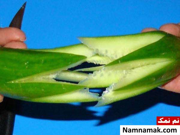 آموزش تصویری تزیین خیار و گوجه به شکل گل