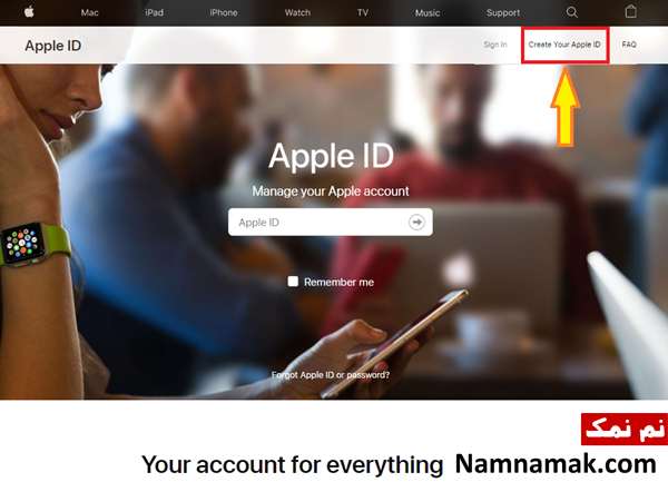 گزینه Create your apple id را انتخاب کنید