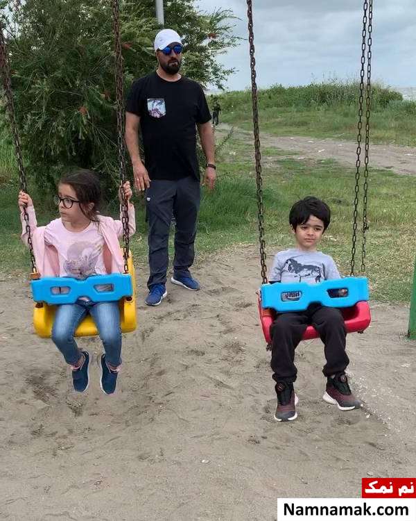 عکس خانوادگی مجید صالحی با همسر و فرزندانش مجید صالحی و دوقلوهایش حنا و آروین