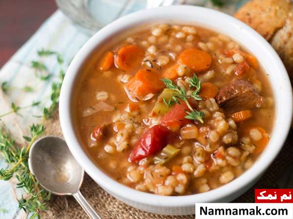 طرز تهیه سوپ جو سفید و قرمز با شیر سوپ جو قرمز
