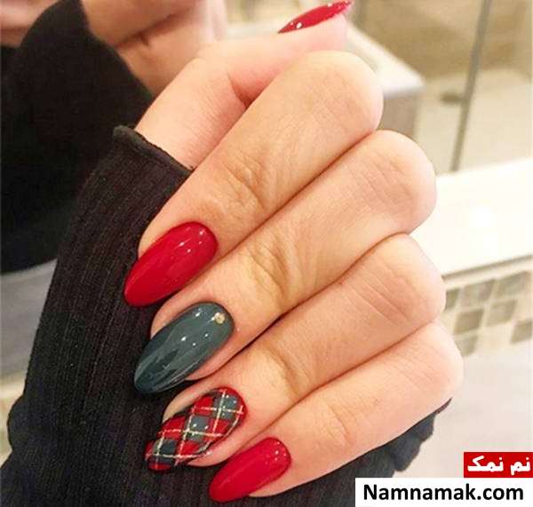 طراحی ناخن با لاک قرمز و سبز