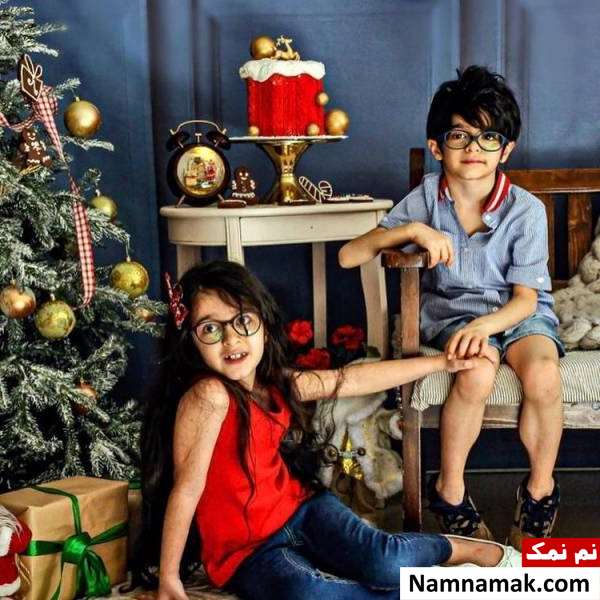 عکس خانوادگی مجید صالحی با همسر و فرزندانش حنا و آروین دوقلوهای مجید صالحی