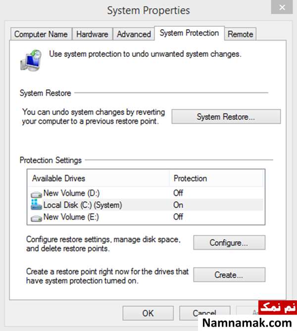 وارد system restore شوید