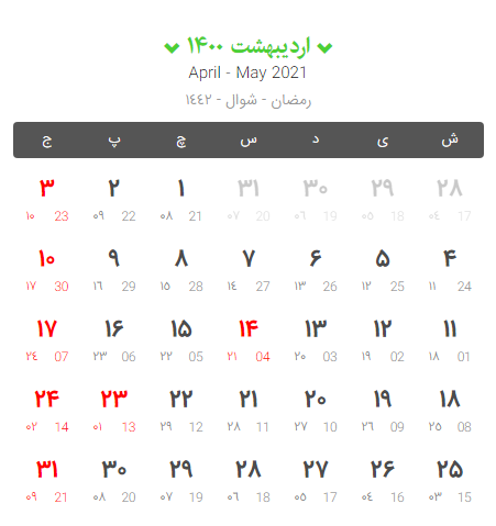 بررسی مناسب های اردیبهشت سال 1400