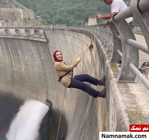 ورزش هیجان انگیز و خطرناک شبنم فرشادجو + عکس راپل شبنم فرشادجو روی دیوار سد