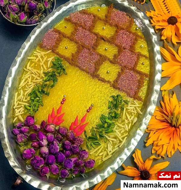 تزیین شله زرد با بادام