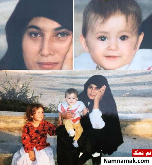 عکس بامزه فرشته حسینی در کنار مادر و خواهرش کودکی فرشته حسینی در آغوش مادرش