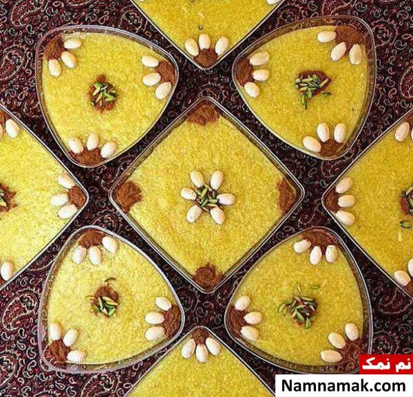 تزیین شله زرد با دارچین و بادام