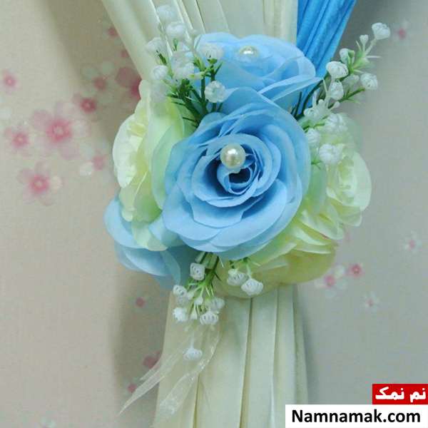 تزیین پرده های قدیمی و جدید با گل ، پاپیون و ریسه