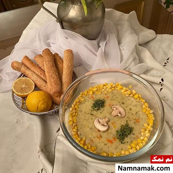 سوپ ذرت و قارچ