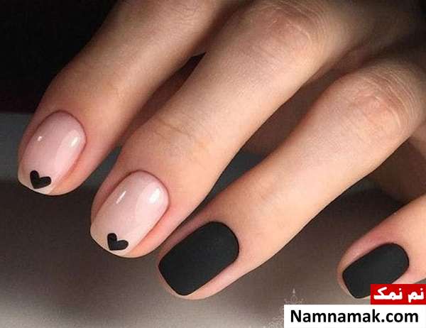 طرح ناخن قلب مشکی ساده و شیک