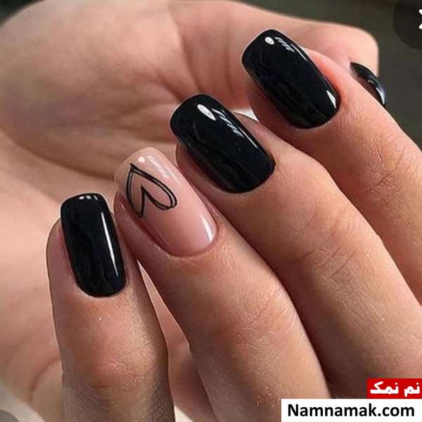 طرح ناخن قلب مشکی ساده و شیک